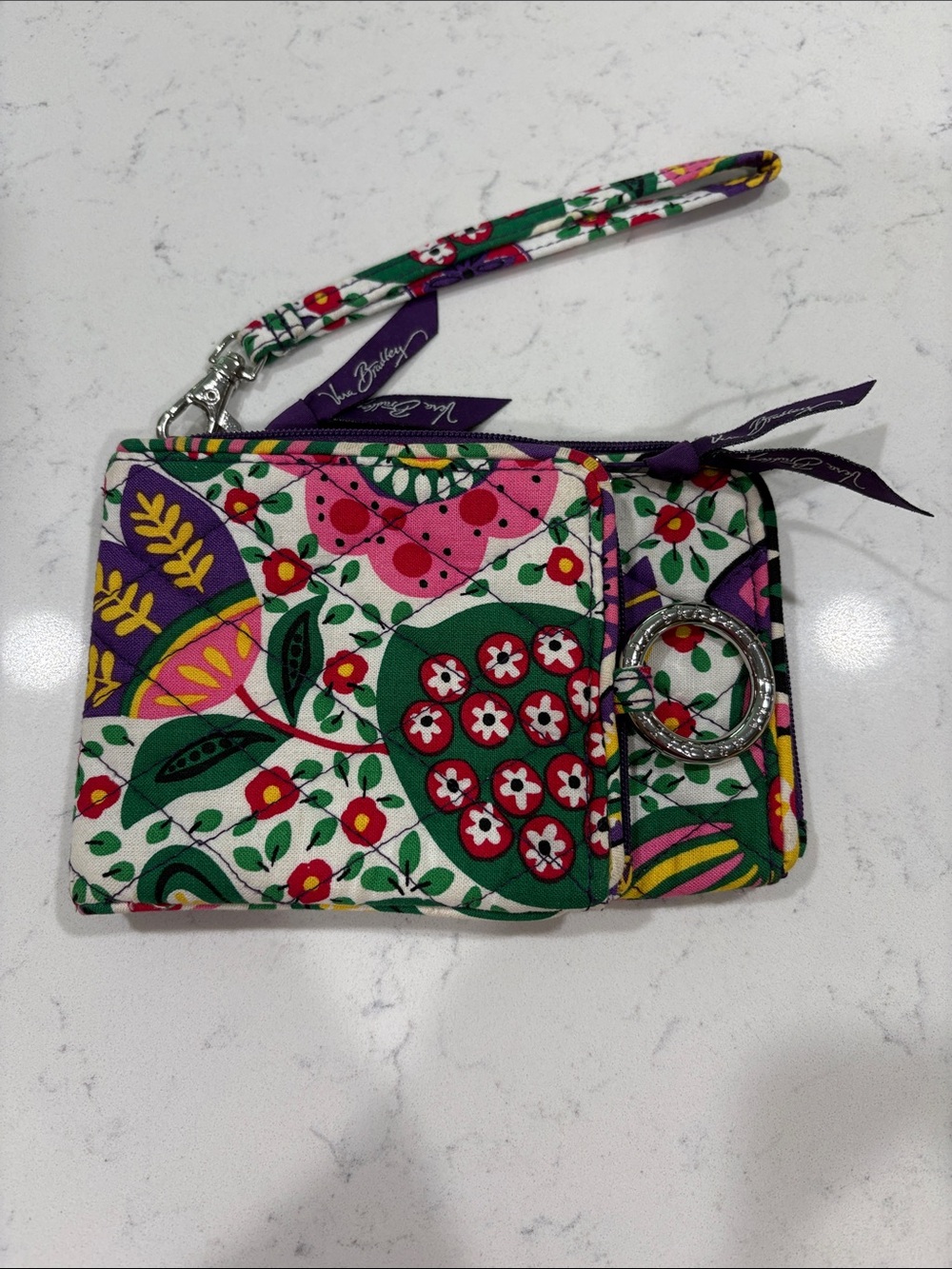 Vera Bradley Floral Quilted Wristlet in Green Pink Purple